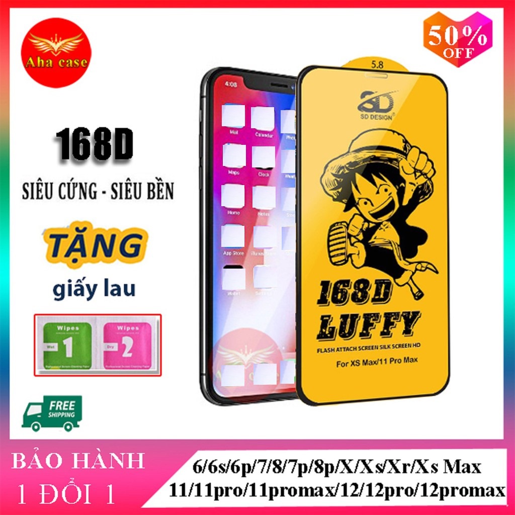 Kính cường lực iPhone 168D Full Màn SD DESIGN ip 6/6s plus/7/7plus/8/8plus/x/xr/xs max/11/11 pro/11 promax/12/12 promax