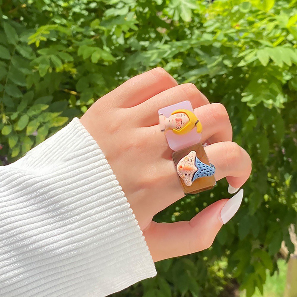 Nhẫn Đeo Ngón Tay Bằng Nhựa Acrylic Họa Tiết Trừu Tượng Thời Trang Hàn Quốc Cho Nữ