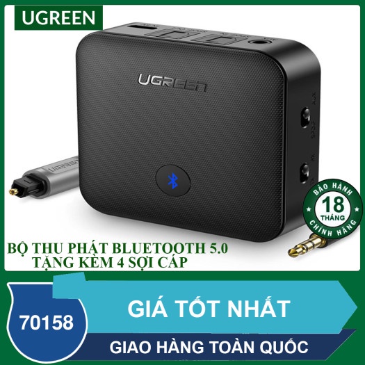 Bộ Thu và Phát Bluetooth 5.0 UGreen 70158 Chính Hảng CM144 (2 in 1,Chíp APTX Cổng Quang+AV tặng kèm 4 dây Ugreen)