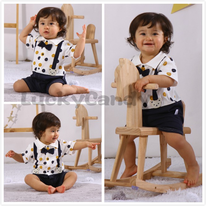 Áo Liền Quần LUCKYCANDY Đáng Yêu Có Nơ Cho Bé