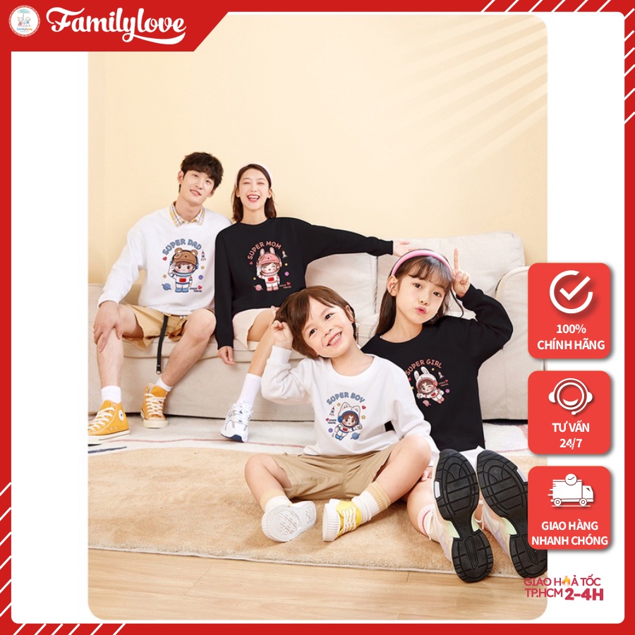 Áo Sweater Gia Đình Familylove- Mẫu Áo Gia Đình Chibi Phi Hành Gia Super Dad/mom/boy/girl Chất Nỉ Da Cá Cotton 100%