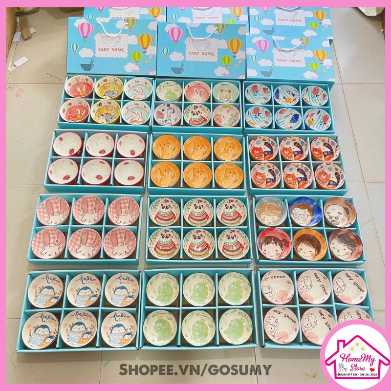Set 6 Bát Ăn Cơm Kèm Hộp Decor Quà Tặng Chén Dĩa Dễ Thương