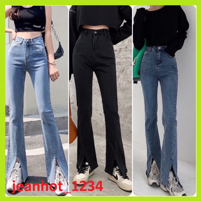 Quần bò jean nữ ống loe đứng rộng suông xuông co giãn jeans cạp cao cao cấp Hottrend 2022