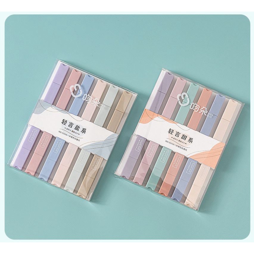 (Bán Buôn Sỉ) Set 6 bút lông Highlight vuông mầu pastel 2 đầu