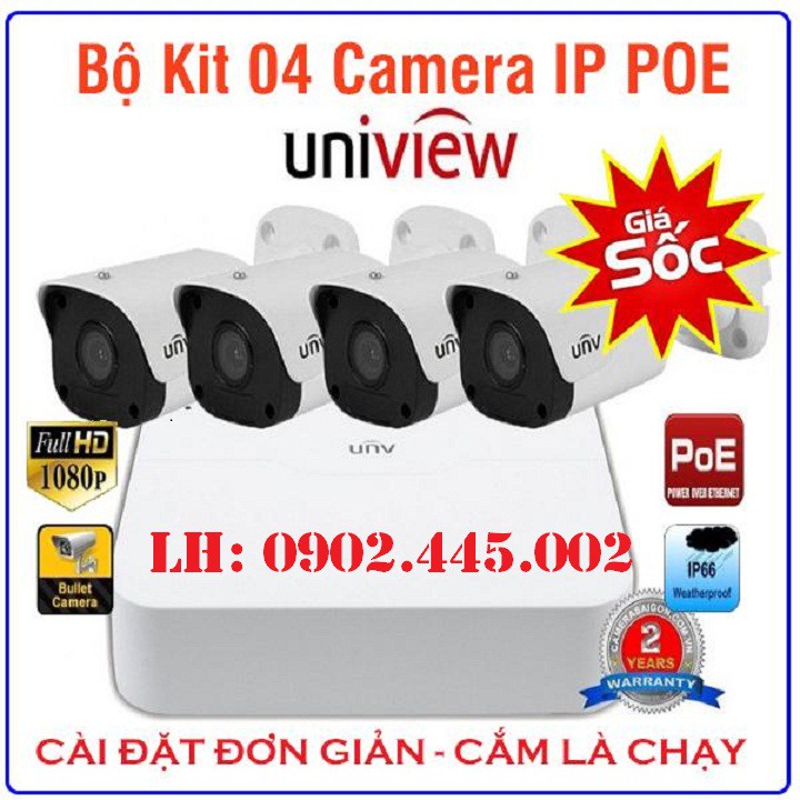 TRỌN BỘ KIT 4 CAMERA IP Full HD 1080P UNV POE + Ổ CỨNG 1TB