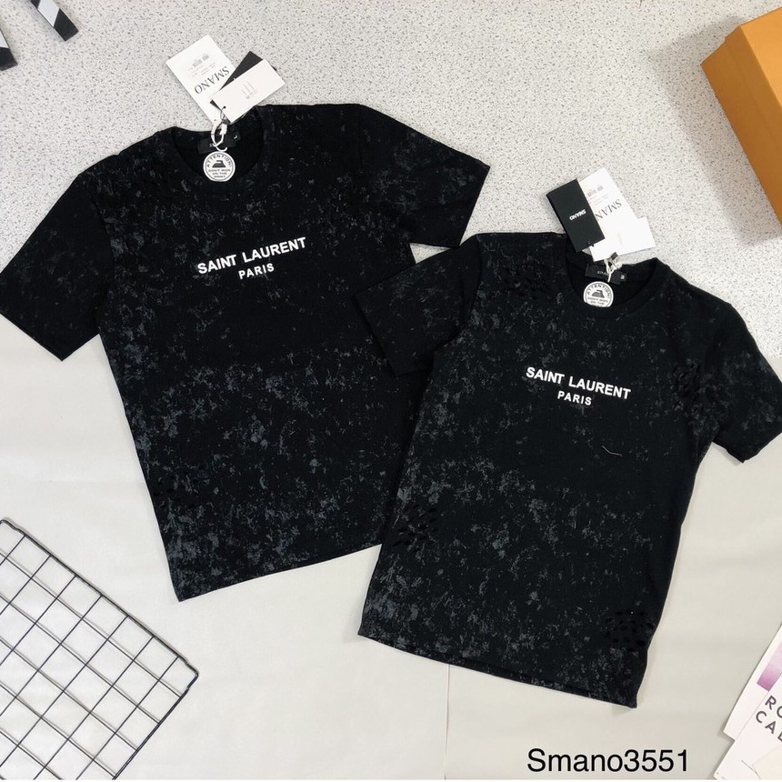 Áo phông Nam Nữ ☀️FULL SIZE☀️ Áo T-shirt Saint Laurent rách loang chất vải mềm mịn, thoáng mát, thấm hút mồ hôi cực tốt