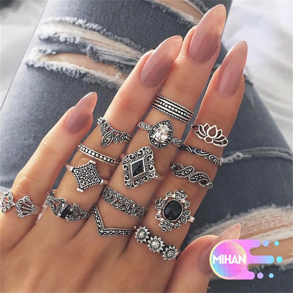 Set 15 nhẫn đeo tay phong cách Boho thời trang cho nữ MIHAN1