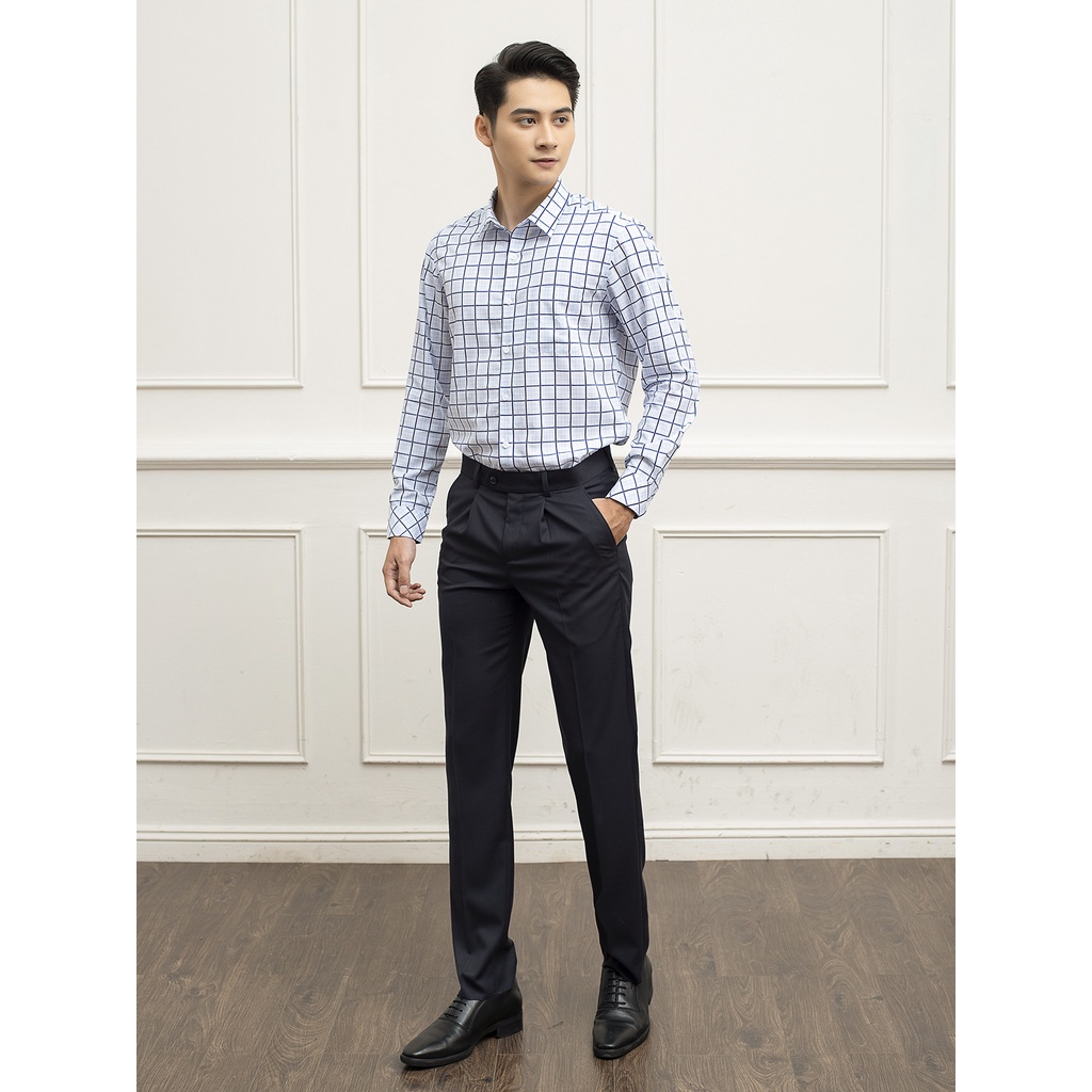Áo sơ mi nam dài tay Aristino họa tiết kẻ caro xanh thời thượng, chất vải mềm mại, thoáng khí - ALS27409