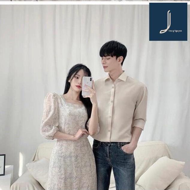Áo đôi đồ đôiTrungNguyen áo đôi hoa lá đi biển du lịch chụp cưới đầm nữ sơ mi nam dài tay VSM couple AV105