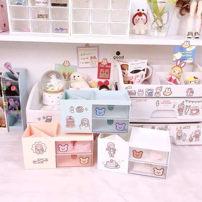 Khay kệ để bàn đựng đồ cá nhân tặng sticker