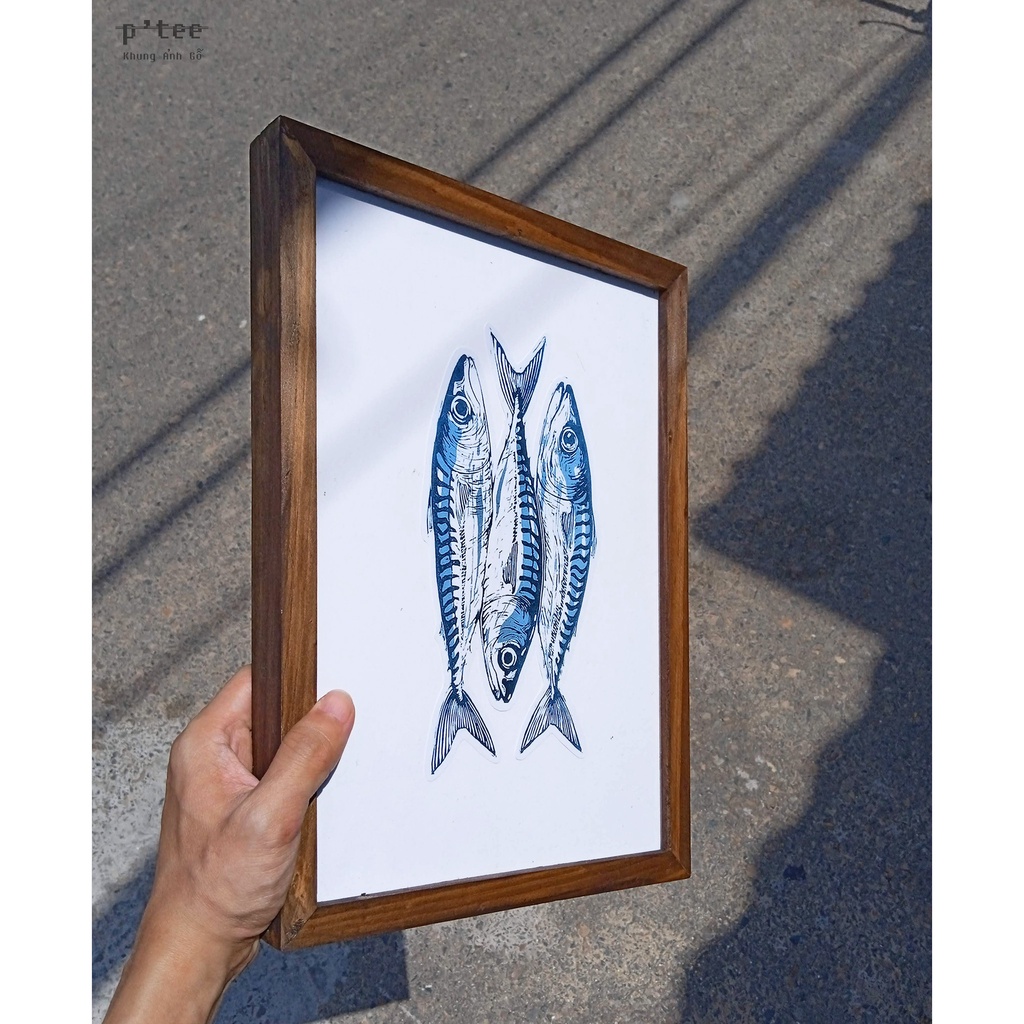 Khung ảnh gỗ 21x30 A4 Stain nâu - Khung hình gỗ thông mặt kính treo tường Wood Frame by P'Tee