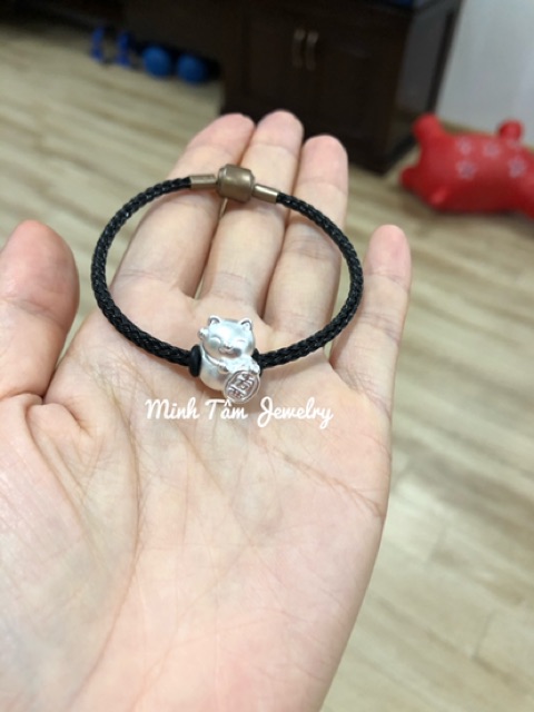 Vòng tay dây cước mèo thần tài bạc thật-Minh Tâm Jewelry