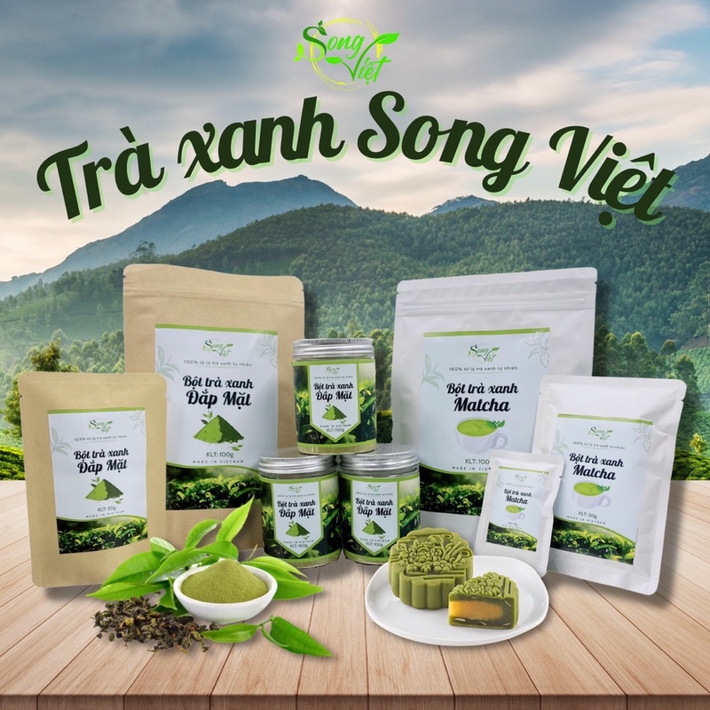 Bột trà xanh làm đẹp nguyên chất Song Việt lọ 100G (Tặng kèm bộ dụng cụ)