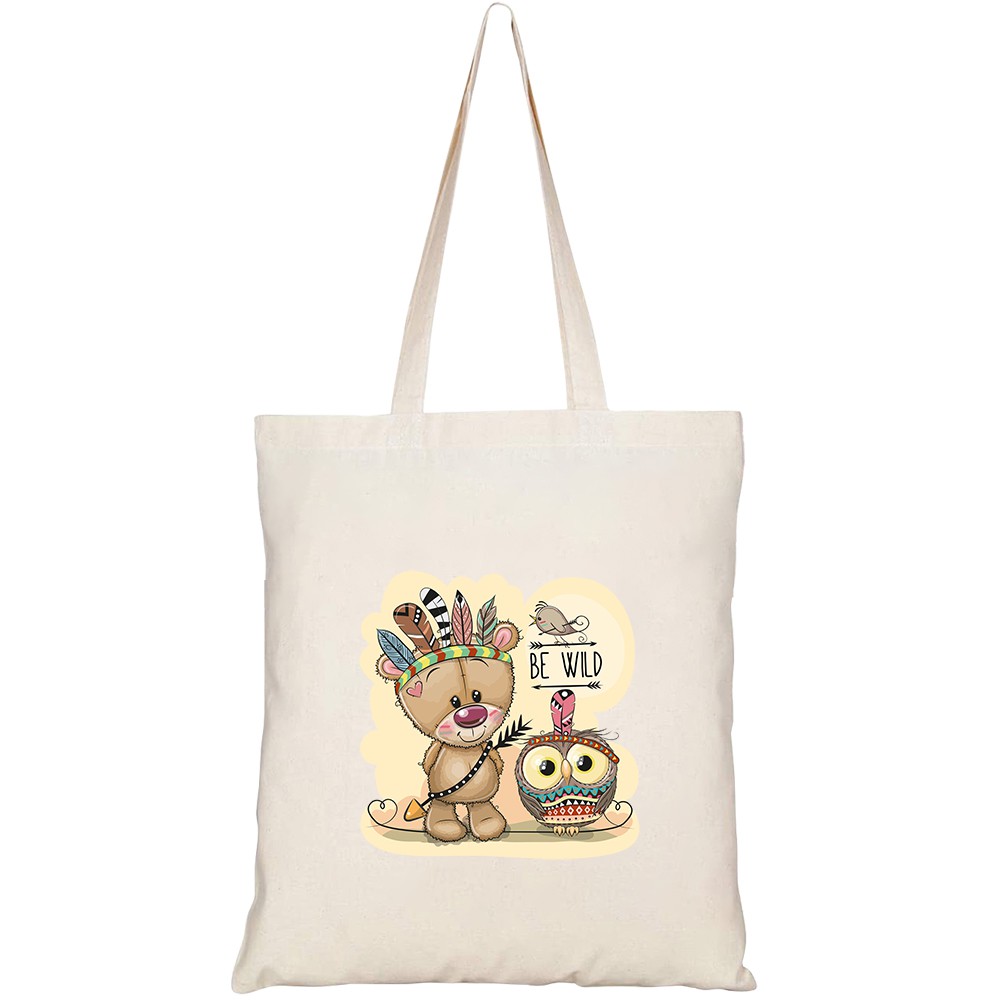 Túi vải tote canvas HTFashion in hình cute cartoon tribal teddy bear HT361