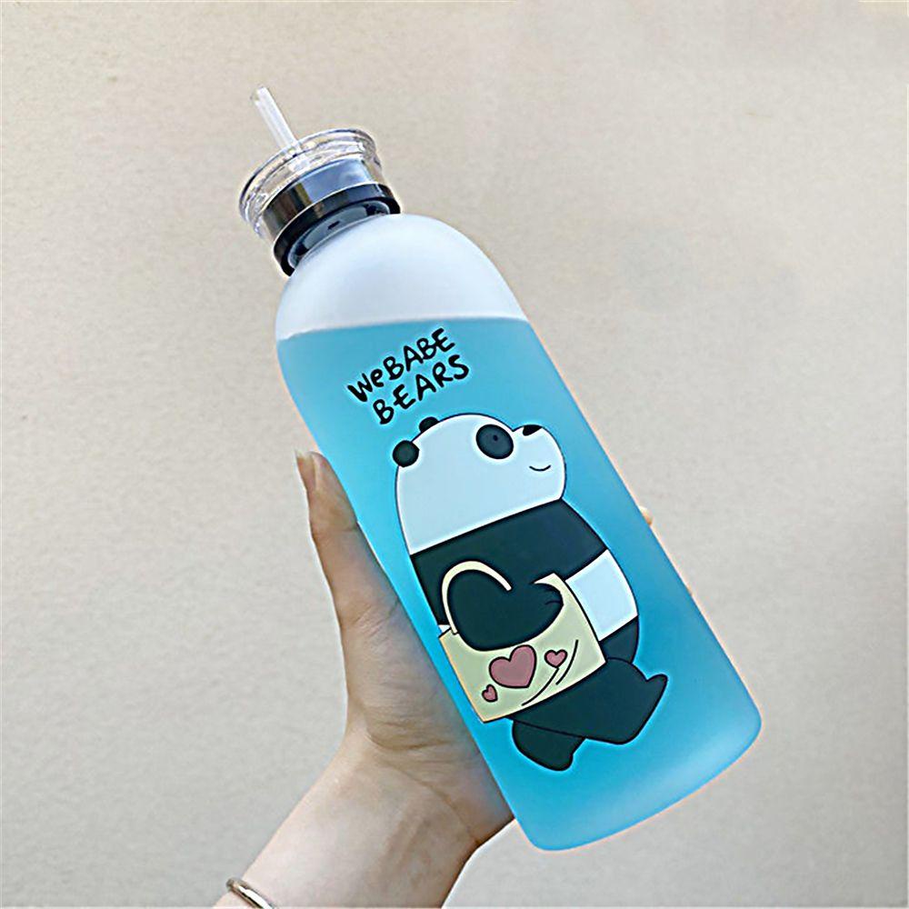 Bình Nước Nhựa Có Ống Hút Chống Tràn In Hình Gấu Hoạt Hình Dung Tích 1000ML