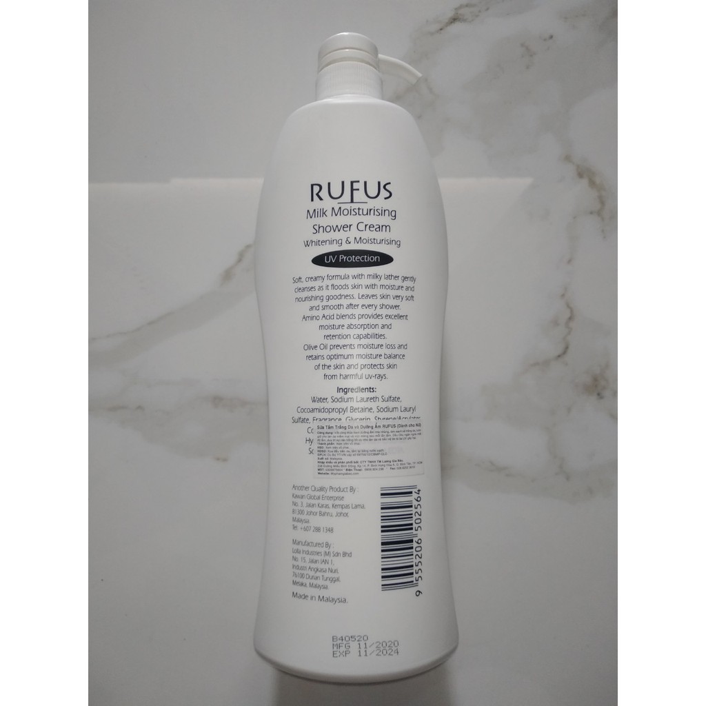 Sữa tắm trắng da và dưỡng ẩm RUFUS  Malaysia 1050ml