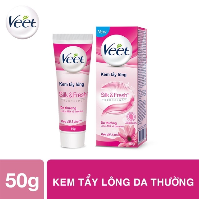Kem tẩy lông Veet Silk Fresh 50g cho da thường / da nhạy cảm, dưỡng ẩm da (Wax lông nách, tay, chân, vùng kín, bikini)