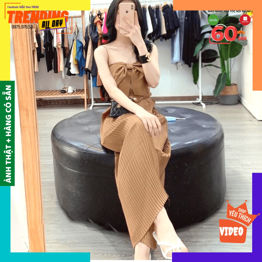 [GIẢM 10K] Set ÁO NƠ HAI DÂY QUẦN ỐNG RỘNG DẬP LY 3 màu ĐEN-TRẮNG-NÂU | BigBuy360 - bigbuy360.vn