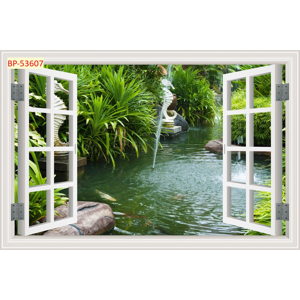 Tranh dán tường 3d cửa sổ thoáng mát tạo cảm giác thoải mái, tự nhiên