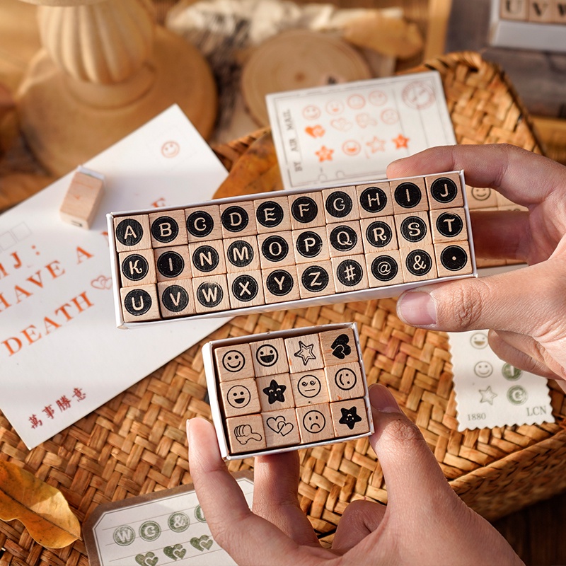 Bộ Con Dấu Gỗ Chữ Số Alphabt Dùng Trang Trí Sổ Tay DIY