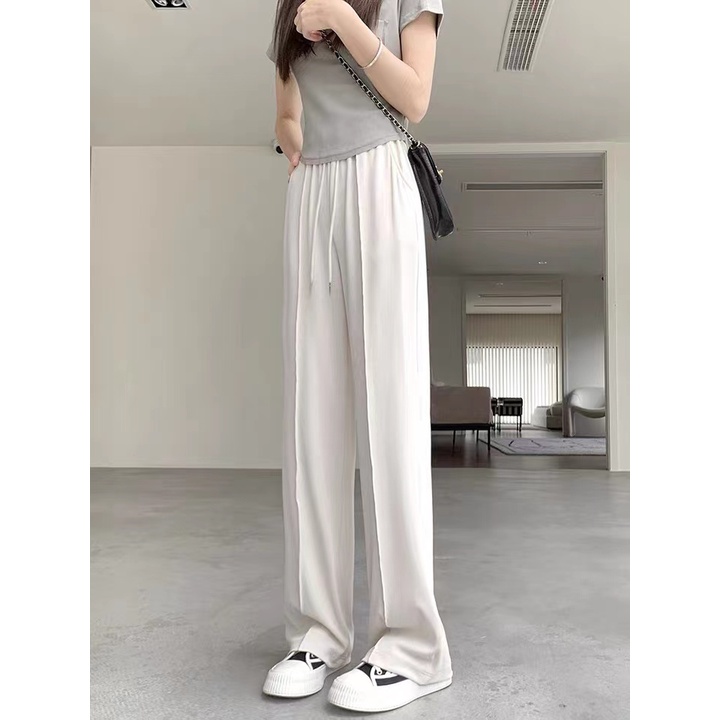 Quần Dài Lưng Cao Ống Rộng Chất Liệu Lụa Lạnh Thời Trang Mùa Hè Mới Cho Nữ
