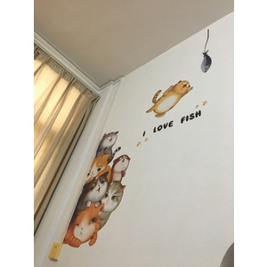 Decal dán tường MÈO BẮT CÁ  - Trang trí phòng bé