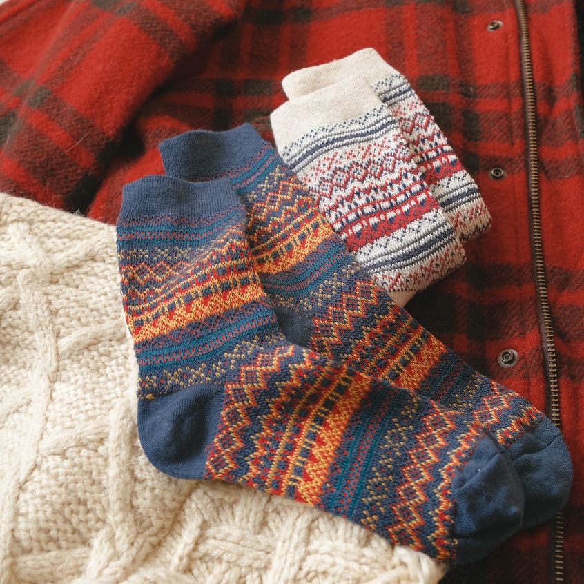 KOREA JACQUARD SOCKS - Tất vớ cao cổ nữ dệt jacquard hoa văn thổ cẩm, dày dặn phù hợp mùa đông, nhập khẩu Hàn Quốc