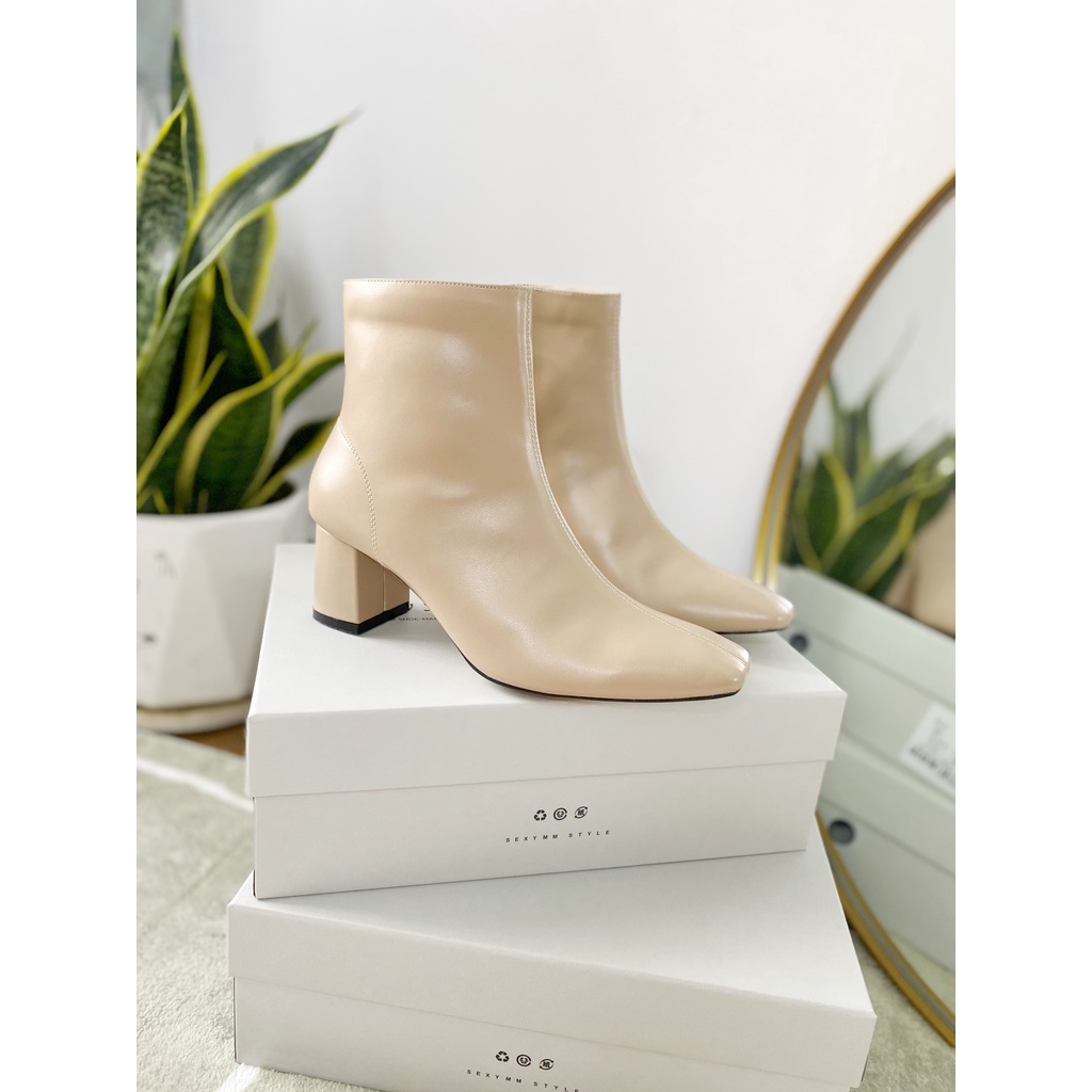 Giày boots nữ cổ thấp mũi vuông thời trang gót vuông 5cm đi làm đi chơi dạo phố Cillie 1222