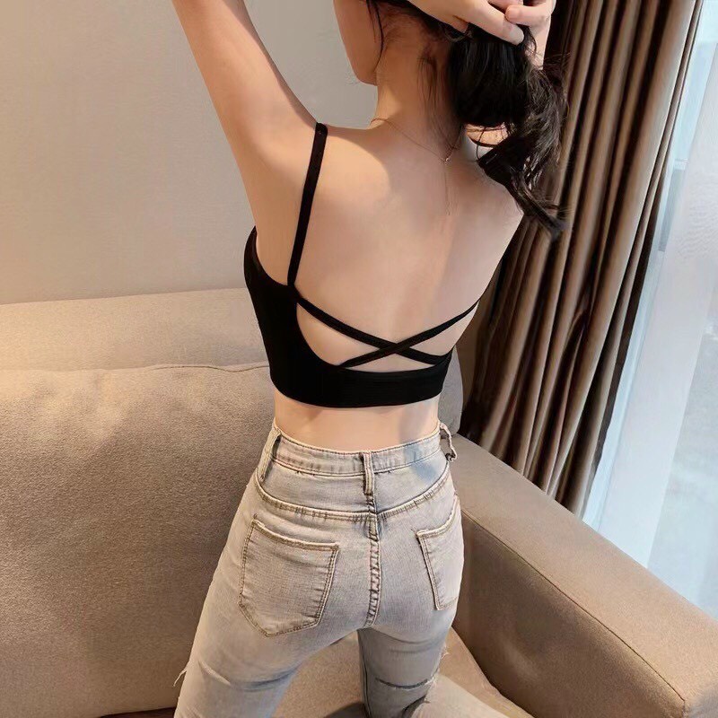 Áo bra cotton tăm, day quai lưng chéo, áo có lót phong cách Hàn Quốc cực hot 2019 AB.205