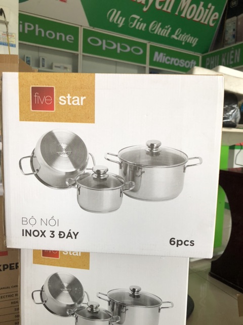 Bộ 3 nồi inox 3đáy nắp kính Five star (HTBNOI)