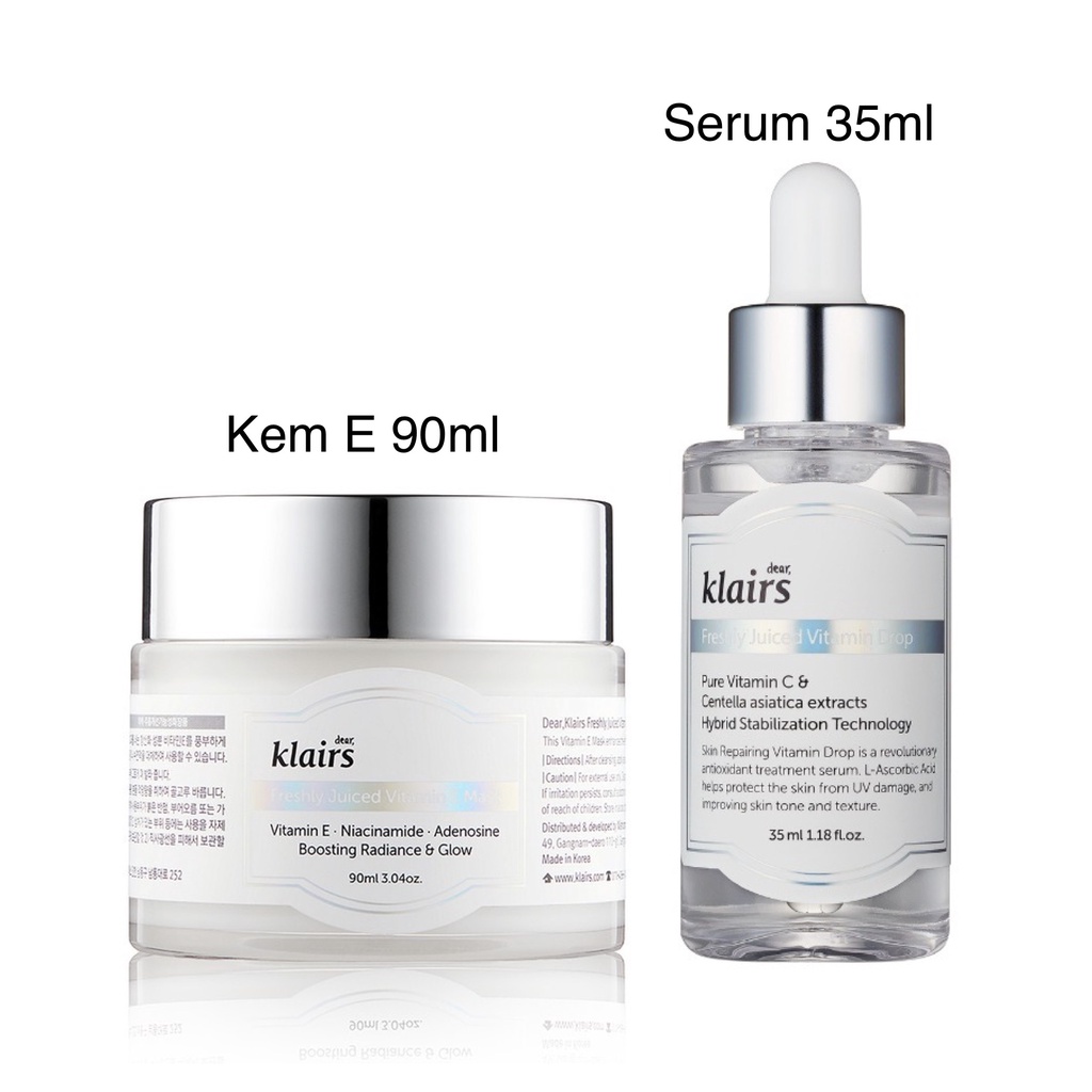 Sản Phẩm Dưỡng Trắng Da Klairs Serum Vitamin C 35ml, Kem Vitamin E 90ml