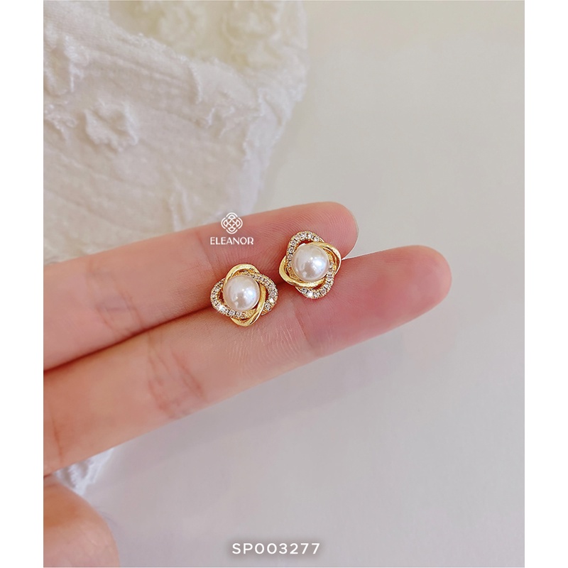 Bông tai nữ chuôi bạc 925 Eleanor Accessories đính đá viền xoắn ngọc trai nhân tạo phụ kiện trang sức 3277