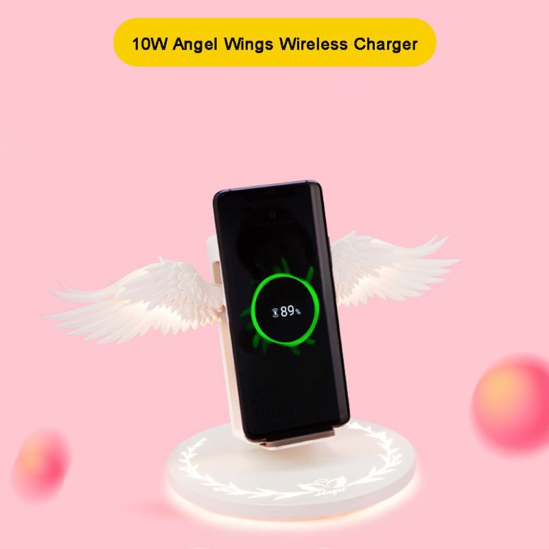 POWER Đế Sạc Nhanh Không Dây Hình Đôi Cánh Thiên Thần 10w Cho Iphone Samsung Huawei Xiaomi