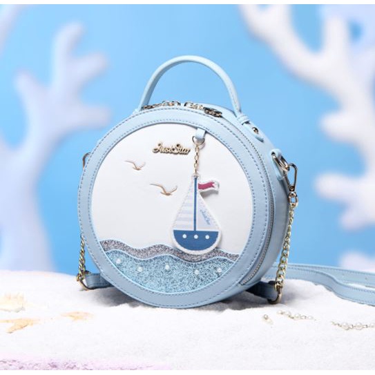 Túi đeo chéo nữ Just Star dễ thương đẹp cute phom tròn thuyền và biển màu xanh hàng hiệu ViAnh Store 171277