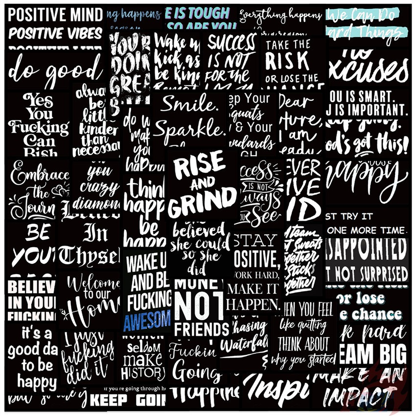 Bộ 60 Cái ❉ Miếng Dán Chữ Tiếng Anh Slang Series 01 Màu Đen Cổ Điển ❉ Sticker Dán Tường Chống Thấm Nước Thời Trang