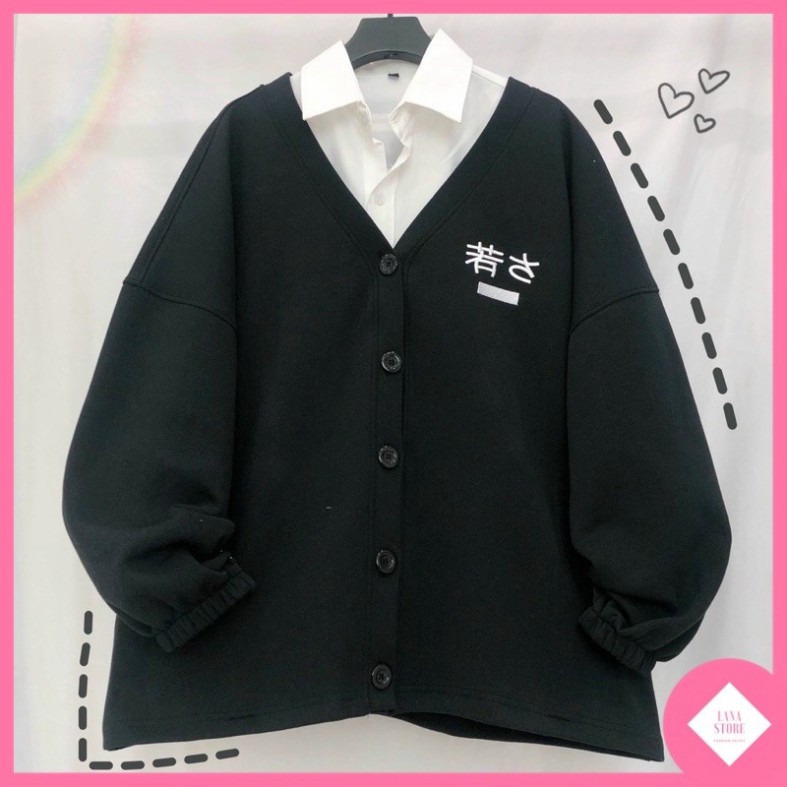 Áo Khoác Cardigan Nỉ Bông Thêu Chữ Nhật Siêu Xinh Chất Đẹp Unisex