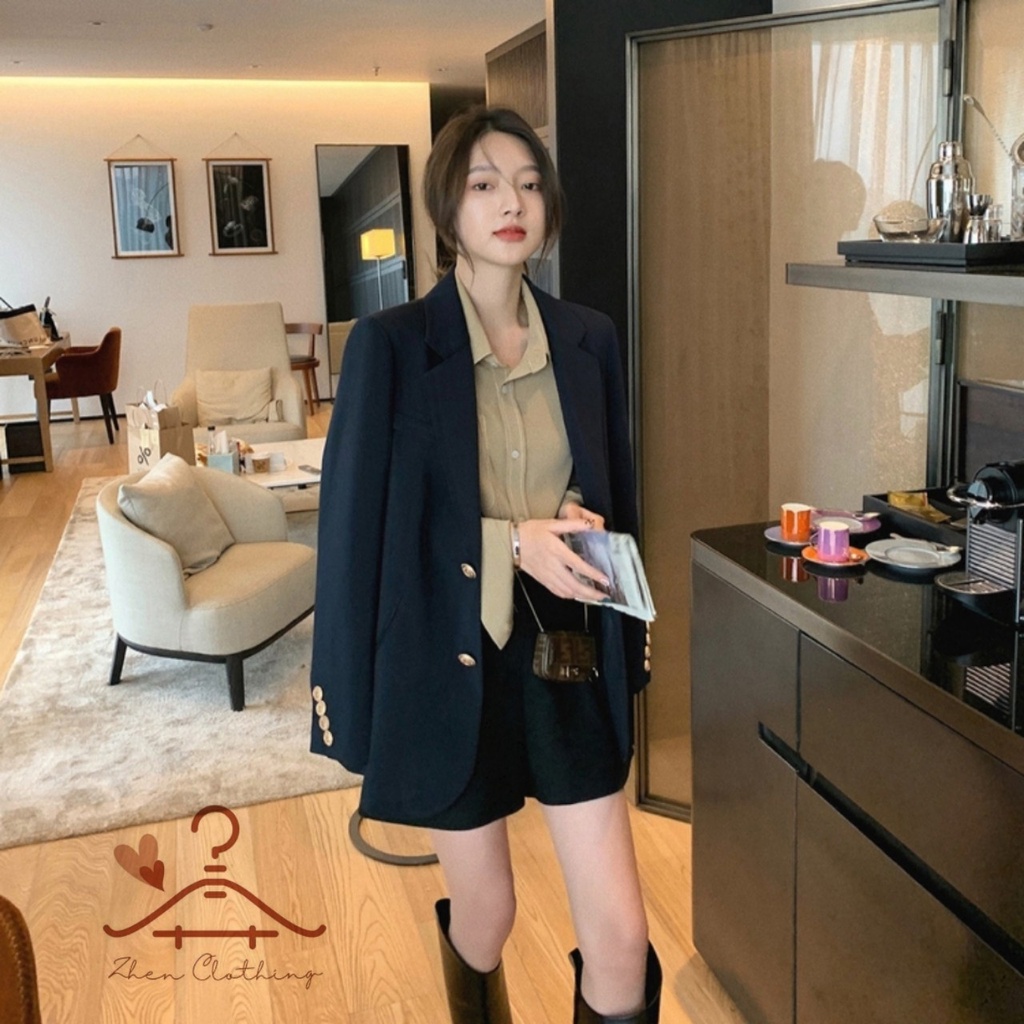 Áo Blazer nữ khuy kim loại phong cách Hàn Quốc