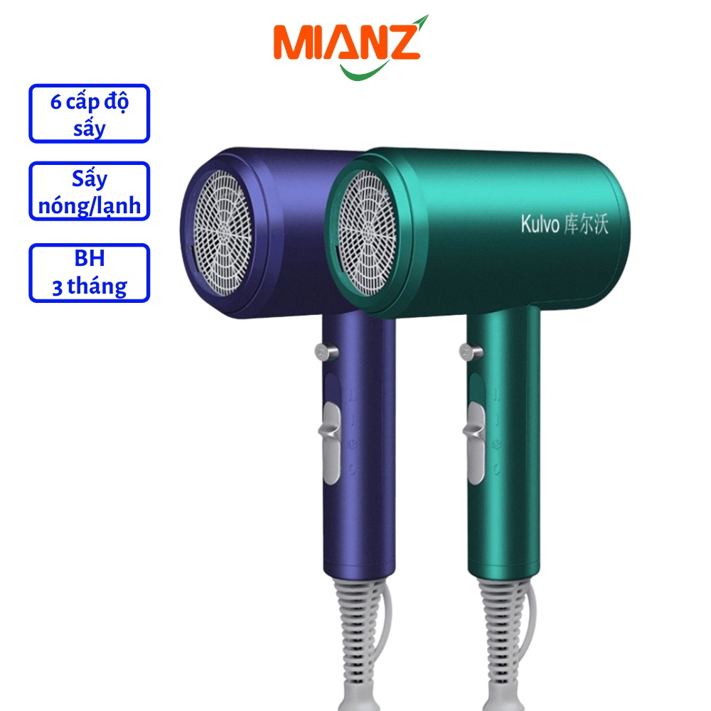 Máy sấy tóc Kulvo MIANZ STORE TẶNG MŨ CHÙM TÓC- 6 chế độ - 2 chiều nóng lanh - Công nghệ ION chống hư tổn - Kaizo Mart