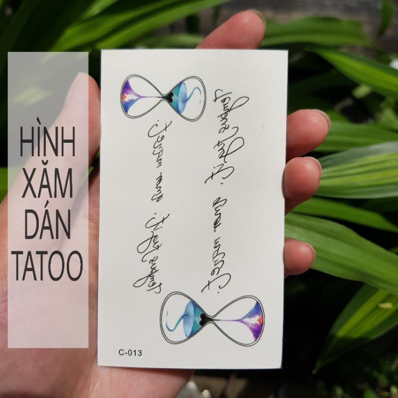 Hình xăm đồng hồ cát + chữ c13. Xăm dán tatoo mini tạm thời, size &lt;10x6cm