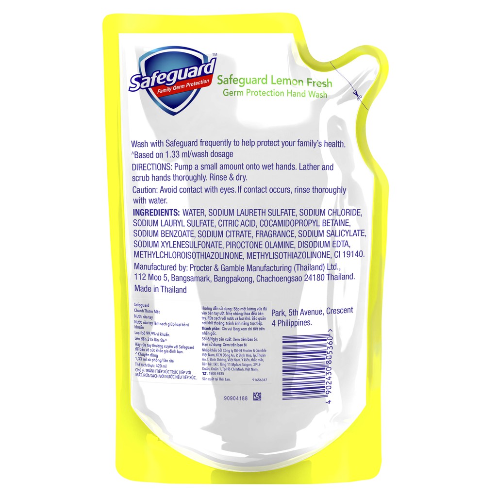 Nước rửa tay Safeguard Hương Chanh 420ml dạng túi