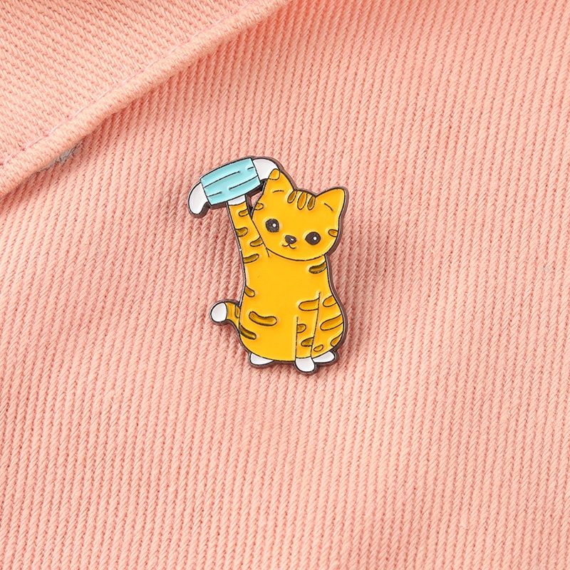 Ghim Cài Áo Hình Mặt Nạ Mèo Tráng Men Dễ Thương