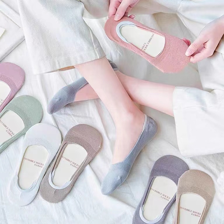 Tất thuyền cổ thấp đế silicon chống trượt màu trơn phong cách Nhật cho nữ