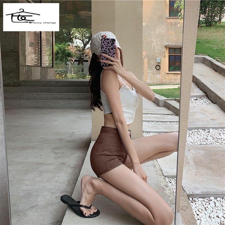 Quần Short Denim Ôm Dáng Lưng Cao Phong Cách Retro Mỹ Quyến Rũ Cho Nữ