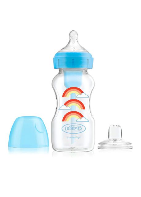 BÌNH SỮA Dr Brown's Option + 270ML núm số 3 kèm núm mỏ vịt tập uống nước cho bé từ 6 tháng