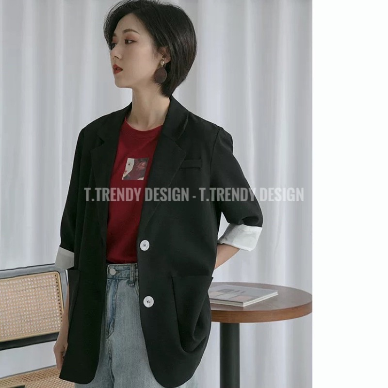 Áo Khoác Blazer Tay Lỡ Dáng Rộng Hàn Quốc Thời Trang Công Sở Xuân Hè , Áo Vest Nữ Khoác Ngoài Tay Lỡ 1 Lớp | BigBuy360 - bigbuy360.vn