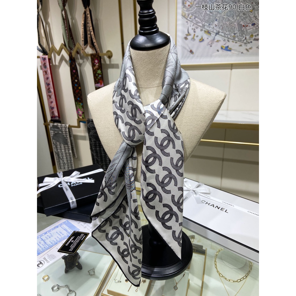 Khăn Choàng Cổ Hình Vuông Bằng Lụa In Họa Tiết Hoa Trà 35 &quot;x35 '' Dành Cho Bạn Nữ