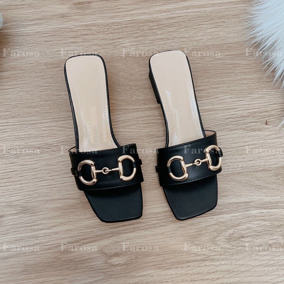 Dép nữ quai ngang phối dây xích ngang gót vuông 5cm trẻ trung siêu hót