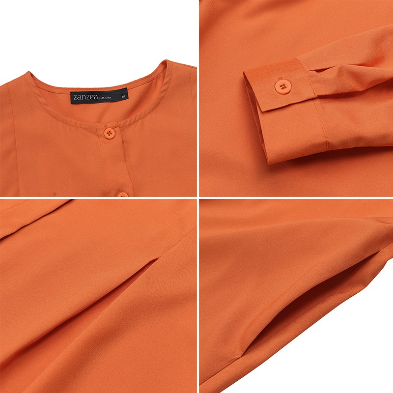 Đầm Maxi ZANZEA Tay Dài Màu Trơn Phong Cách Hồi Giáo Cho Nữ