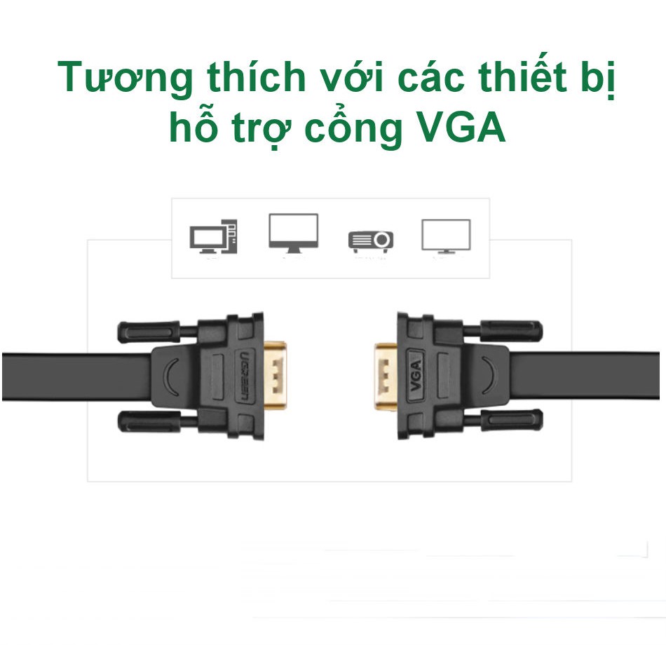 [Mã 2404EL10K giảm 10K đơn 20K] Dây cáp kết nối VGA HDB 15, dạng dẹt dài 2-3m UGREEN VG105