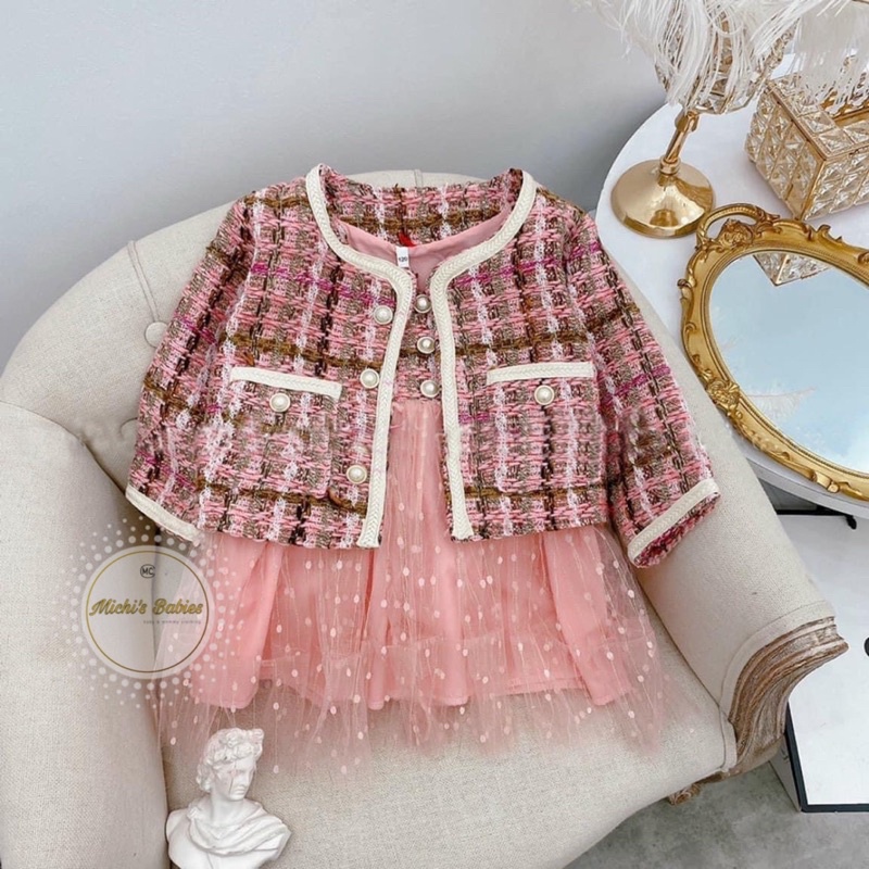Set dạ tweed siêu xinh cho bé gái, Set dạ sang chảnh cho bé